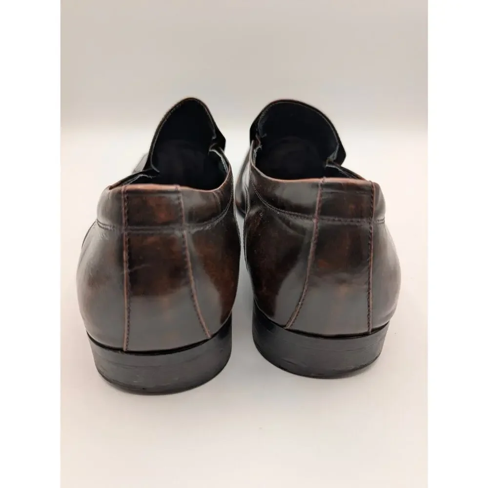 Aldo Brown Burnished Leather Square Toe Slip On Loafers Men's EU 43 US 10